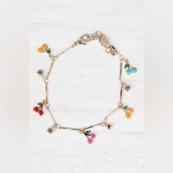 Jewelry - Crystal Avenue Gold Tone Colorful Cherry Charm Bracelet